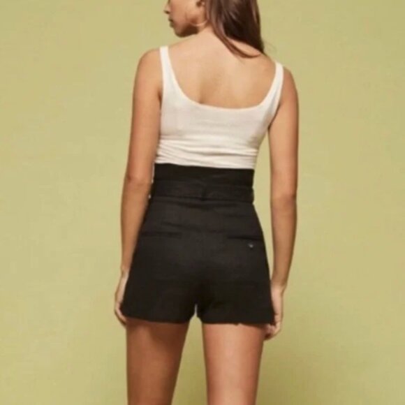 REFORMATION Khala Linen Tie Waist Short | Black | Size 0 - Picture 3 of 6